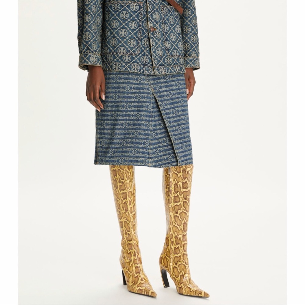 Tory Burch Deconstructed Denim Midi Skirt in Sublime Jacquard & Vintage Wash NWT - Picture 7 of 13
